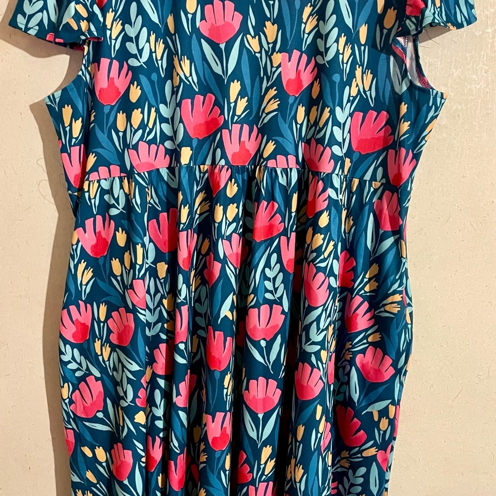 Pink and Orange Flutter Sleeve Sundress with Crew Neck